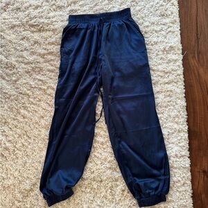 Midnight Blue Satin Joggers • S